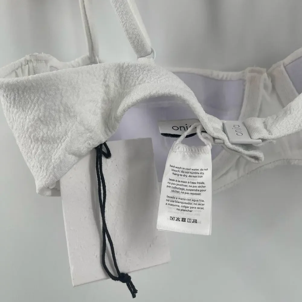 Onia Flora Bikini Top SZ Small Crinkle Texture White Black Pushup Swim Beach NWT